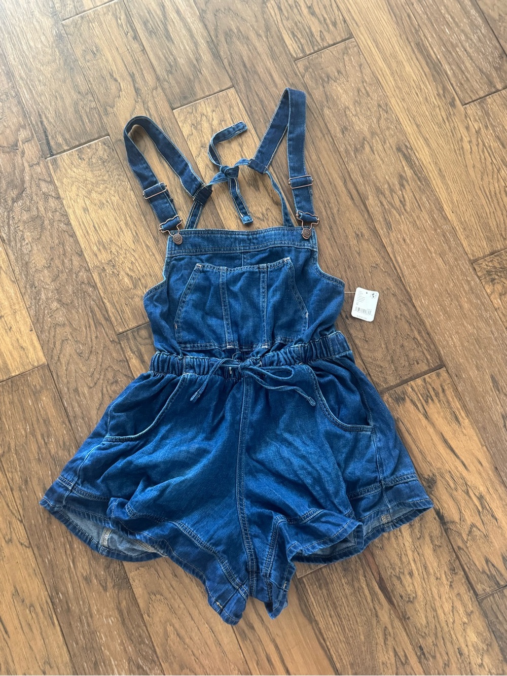 Free People Indigo Denim Overall Romper with Adjustable Straps